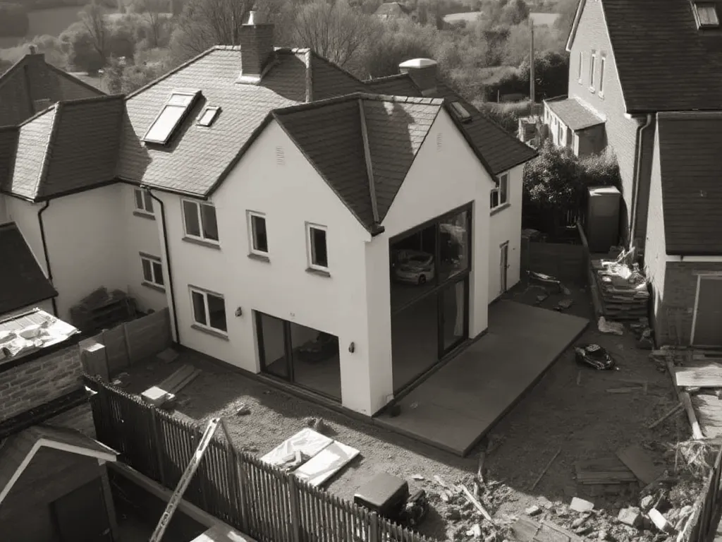 An elevated view across a site relevant to detached house extension near Walsall