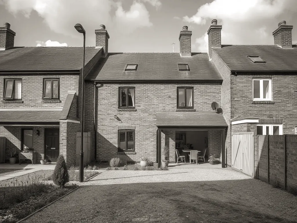 The site involved in terraced house extension, near Walsall, seen from a distance